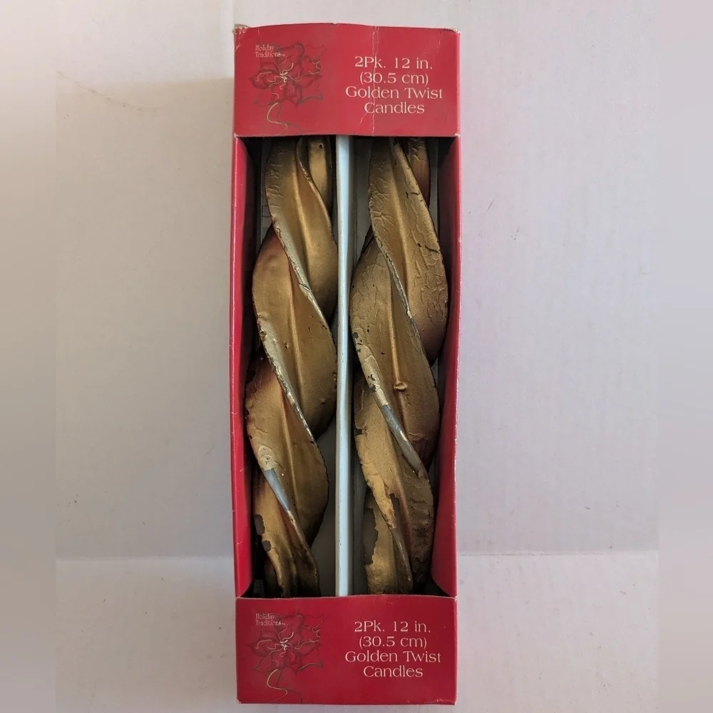 Vintage Twist Candles (2) Gold New In Box. Holiday Traditions.